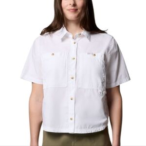 Columbia Brea Falls White Short Sleeve Button-Up Collared Top Size M
